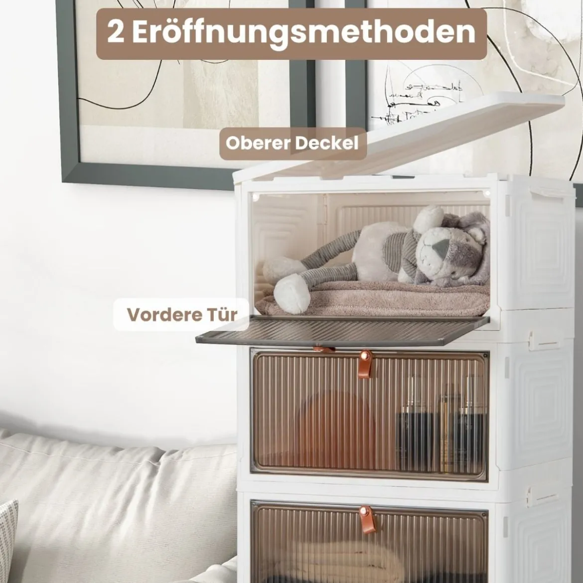 3/4/6-Ebenen Aufbewahrungsboxen mit Deckel & Magnetischen Transparenten Türen & Rollen Weiß