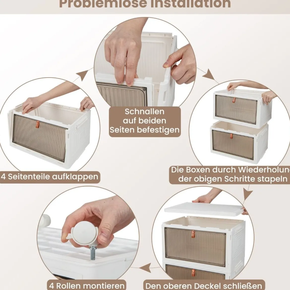 3/4/6-Ebenen Aufbewahrungsboxen mit Deckel & Magnetischen Transparenten Türen & Rollen Weiß