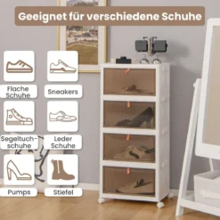 3/4/6-Ebenen Aufbewahrungsboxen mit Deckel & Magnetischen Transparenten Türen & Rollen Weiß