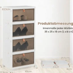 3/4/6-Ebenen Aufbewahrungsboxen mit Deckel & Magnetischen Transparenten Türen & Rollen Weiß