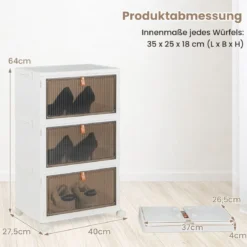 3/4/6-Ebenen Aufbewahrungsboxen mit Deckel & Magnetischen Transparenten Türen & Rollen Weiß
