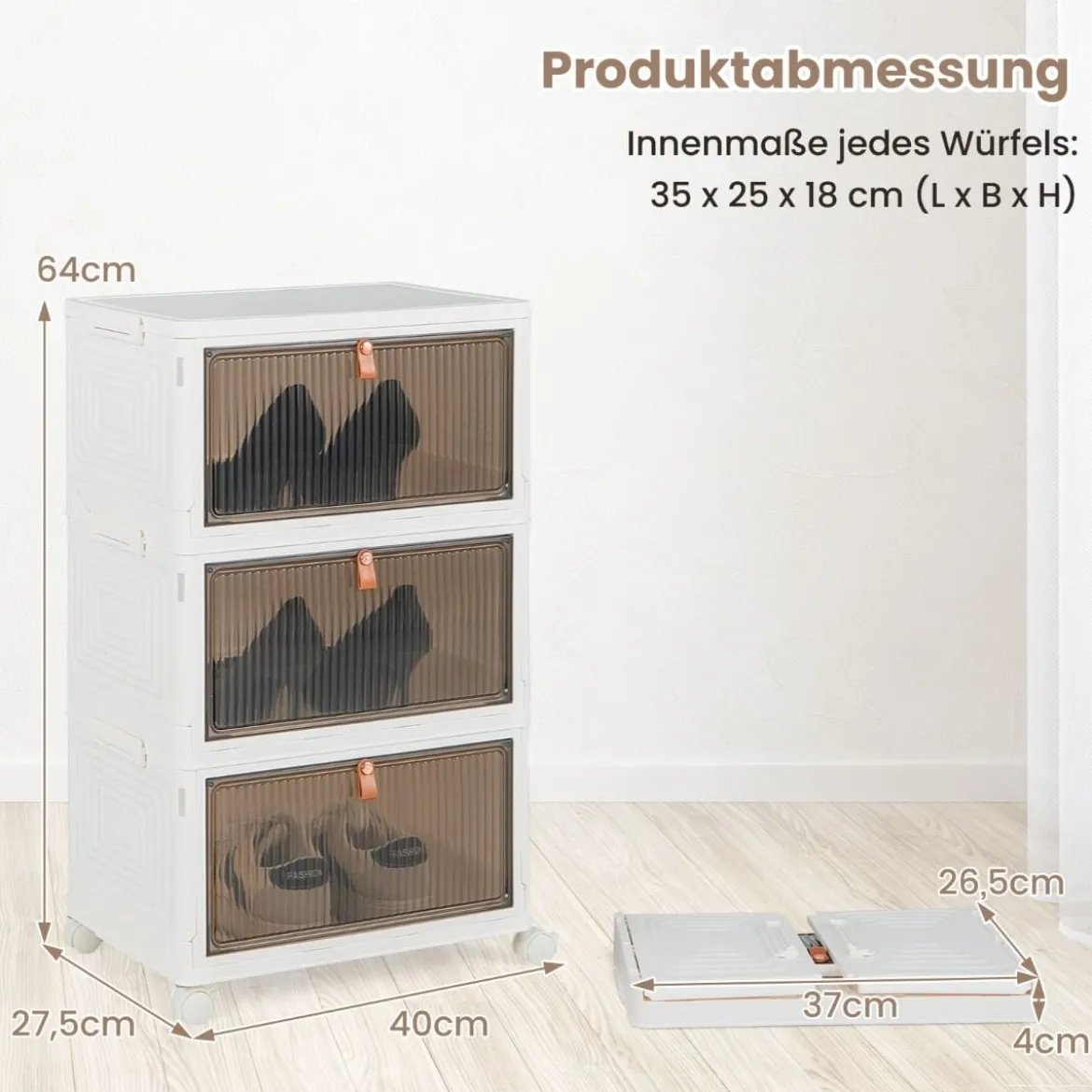 3/4/6-Ebenen Aufbewahrungsboxen mit Deckel & Magnetischen Transparenten Türen & Rollen Weiß