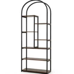 7 Ebenen Bücherregal Bogenförmiges Regal Metallregal im Industriestil Standregal Braun