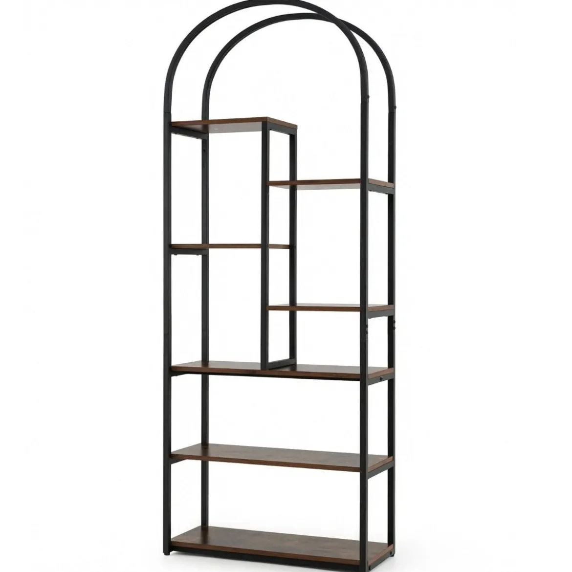 7 Ebenen Bücherregal Bogenförmiges Regal Metallregal im Industriestil Standregal Braun