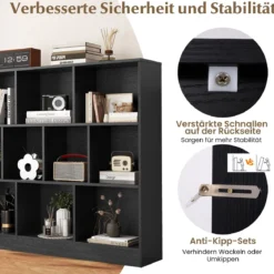 3 Ebenen Bücherregal mit 10 Fächern Standregal Würfelregal Büroregal 120 x 24 x 104 cm