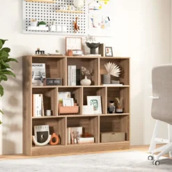 3 Ebenen Bücherregal mit 10 Fächern Standregal Würfelregal Büroregal 120 x 24 x 104 cm