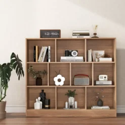 3 Ebenen Bücherregal mit 10 Fächern Standregal Würfelregal Büroregal 120 x 24 x 104 cm