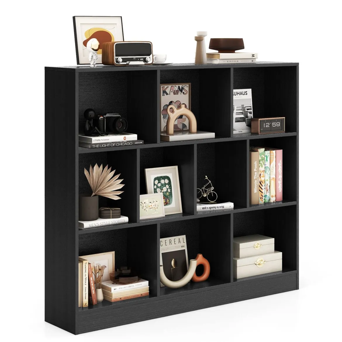 3 Ebenen Bücherregal mit 10 Fächern Standregal Würfelregal Büroregal 120 x 24 x 104 cm