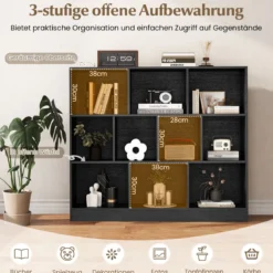 3 Ebenen Bücherregal mit 10 Fächern Standregal Würfelregal Büroregal 120 x 24 x 104 cm