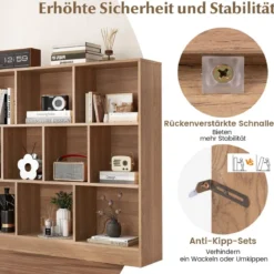 3 Ebenen Bücherregal mit 10 Fächern Standregal Würfelregal Büroregal 120 x 24 x 104 cm