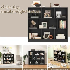 3 Ebenen Bücherregal mit 10 Fächern Standregal Würfelregal Büroregal 120 x 24 x 104 cm