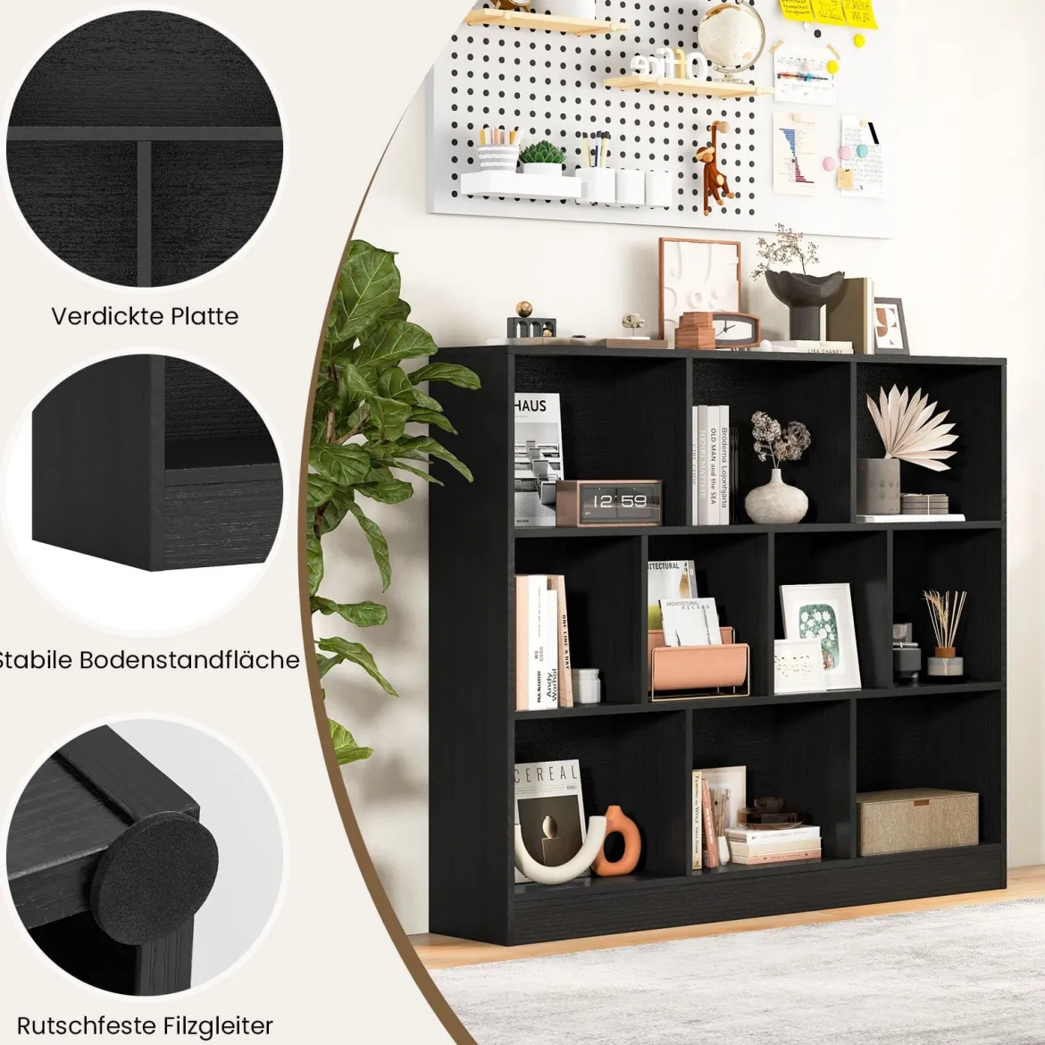 3 Ebenen Bücherregal mit 10 Fächern Standregal Würfelregal Büroregal 120 x 24 x 104 cm