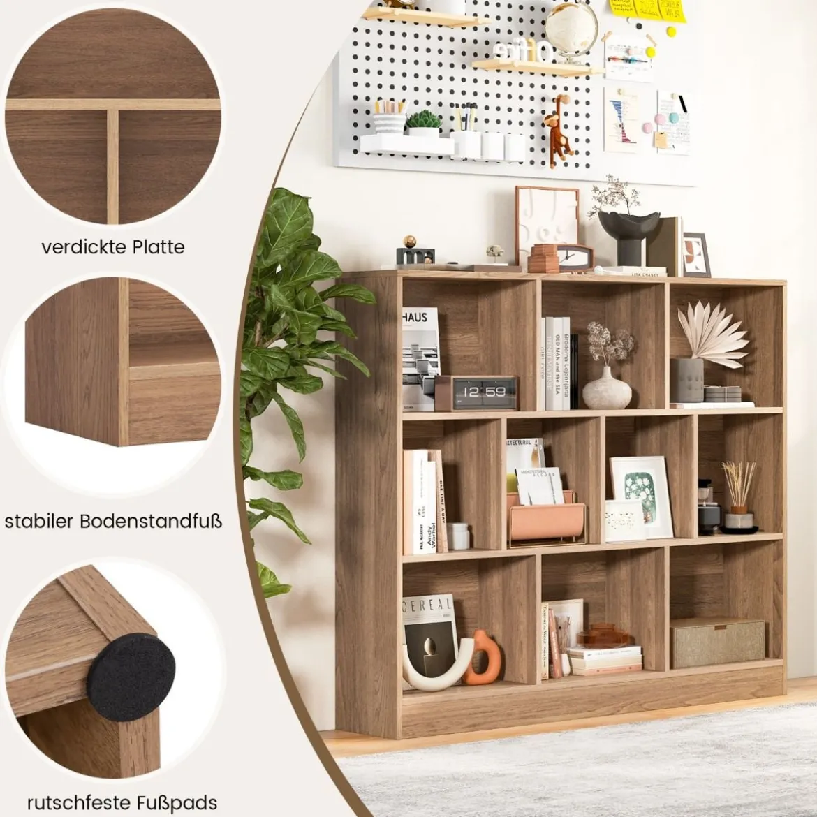 3 Ebenen Bücherregal mit 10 Fächern Standregal Würfelregal Büroregal 120 x 24 x 104 cm