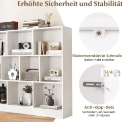 3 Ebenen Bücherregal mit 10 Fächern Standregal Würfelregal Büroregal 120 x 24 x 104 cm