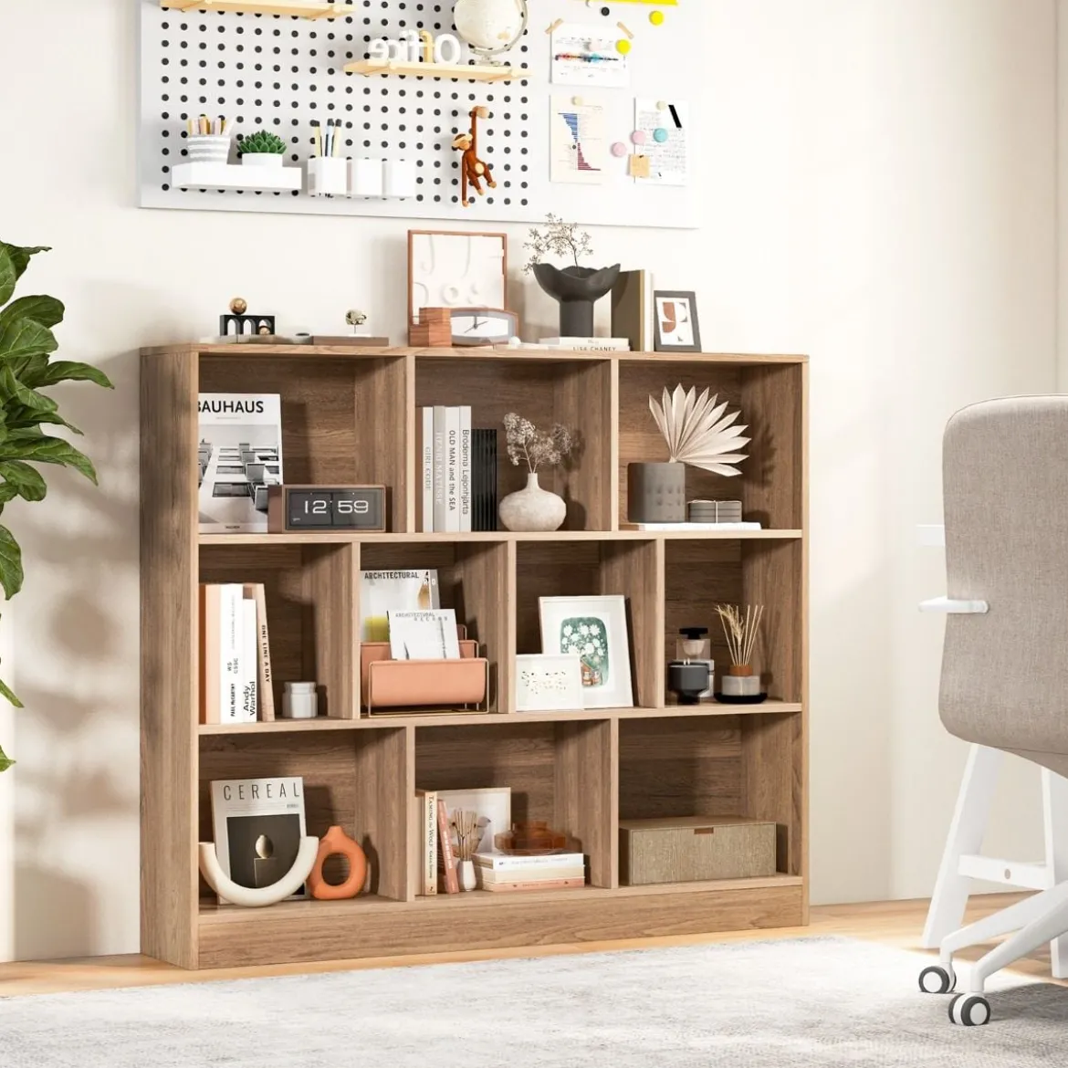3 Ebenen Bücherregal mit 10 Fächern Standregal Würfelregal Büroregal 120 x 24 x 104 cm