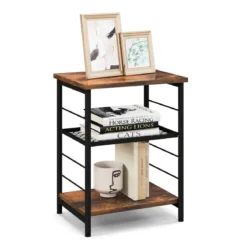 3 Ebenen Beistelltisch Industrie Design Nachttisch mit Verstellbarer Gitterablage 38,5 x 30 x 50 cm