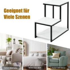 3 Ebenen Beistelltisch Industriell Nachttisch für Wohnzimmer 60 x 35 x 59,5 cm Weiß