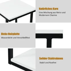 3 Ebenen Beistelltisch Industriell Nachttisch für Wohnzimmer 60 x 35 x 59,5 cm Weiß