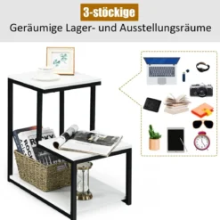 3 Ebenen Beistelltisch Industriell Nachttisch für Wohnzimmer 60 x 35 x 59,5 cm Weiß