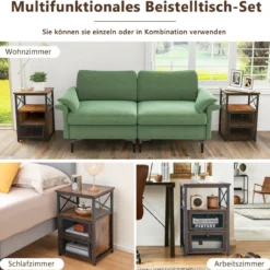 4 Ebenen Beistelltisch Industrie Design Nachttisch mit 2 Klappschubladen 60,5 x 40 x 35 cm Rustikales Braun