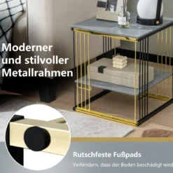 2 Ebenen Beistelltisch Marmor Optik mit abnehmbarer Ablage Sofatisch mit Metallrahmen 39 x 39 x 45 cm