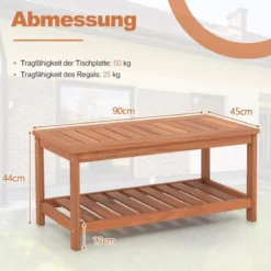 2 Ebenen Beistelltisch mit Ablage Outdoor Wetterfester Couchtisch Kaffeetisch 90 x 45 x 45 cm