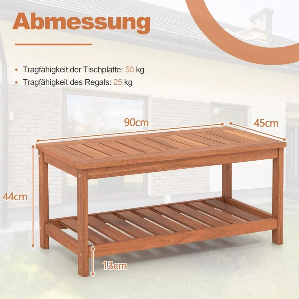 2 Ebenen Beistelltisch mit Ablage Outdoor Wetterfester Couchtisch Kaffeetisch 90 x 45 x 45 cm