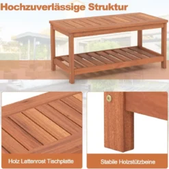 2 Ebenen Beistelltisch mit Ablage Outdoor Wetterfester Couchtisch Kaffeetisch 90 x 45 x 45 cm