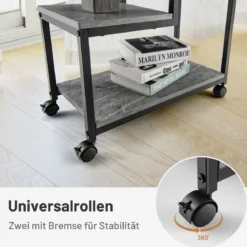 3 Ebenen Beistelltisch mit Marmoroptik & Universalrollen Moderner Nachttisch 60 x 30 x 59 cm