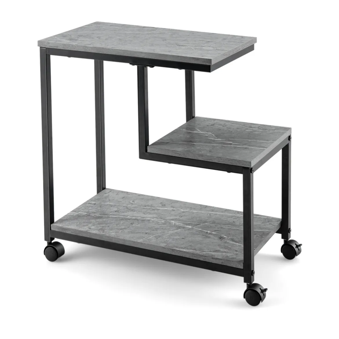3 Ebenen Beistelltisch mit Marmoroptik & Universalrollen Moderner Nachttisch 60 x 30 x 59 cm