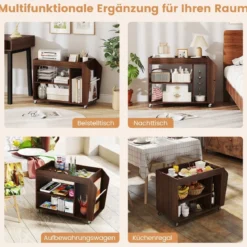 3 Ebenen Beistelltisch mit Rollen Nachttisch Nachtschrank Rollender Sofatisch Walnuss