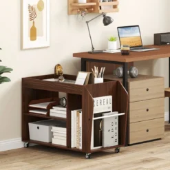 3 Ebenen Beistelltisch mit Rollen Nachttisch Nachtschrank Rollender Sofatisch Walnuss