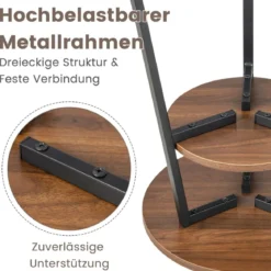 2 Ebenen Beistelltisch Rund Nachttisch mit Metallrahmen 39 x 39 x 55 cm Walnuss