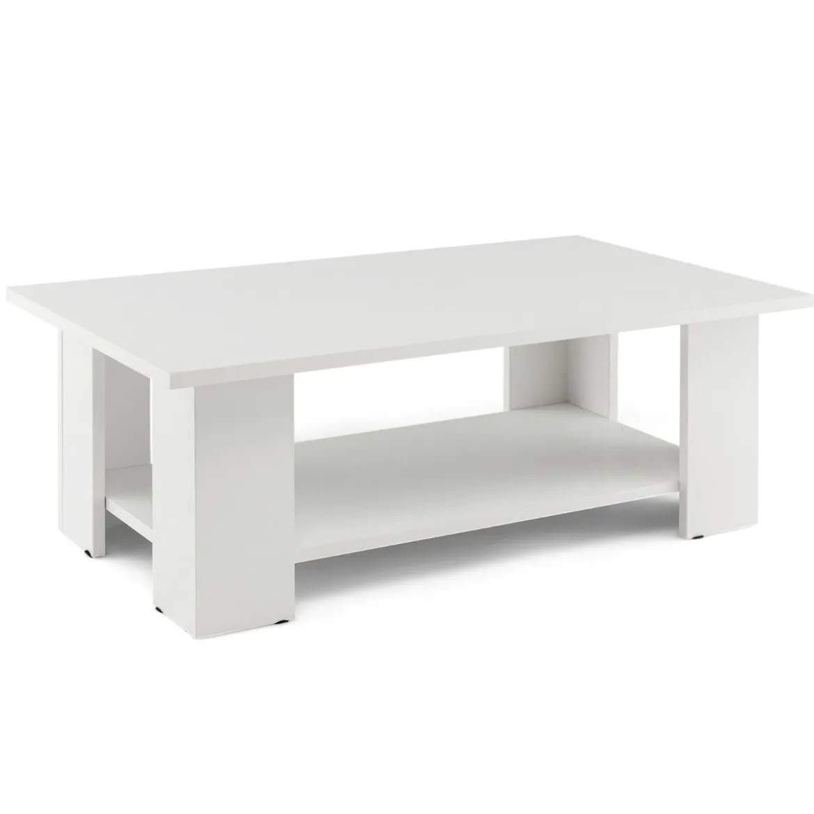 2 Ebenen Couchtisch aus Holz Beistelltisch bis zu 125kg Belastbar 90 x 52 x 32 cm Weiß