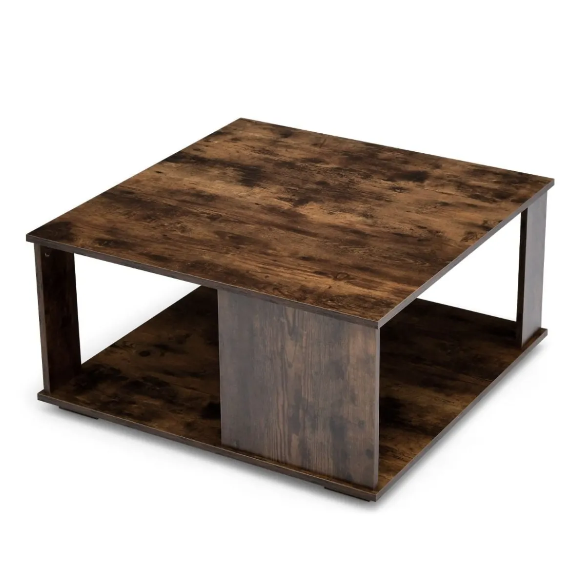 2 Ebenen Couchtisch aus Holz Industrieller Beistelltisch mit Stauraum 80 x 80 x 40 cm Braun