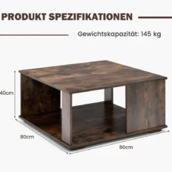 2 Ebenen Couchtisch aus Holz Industrieller Beistelltisch mit Stauraum 80 x 80 x 40 cm Braun