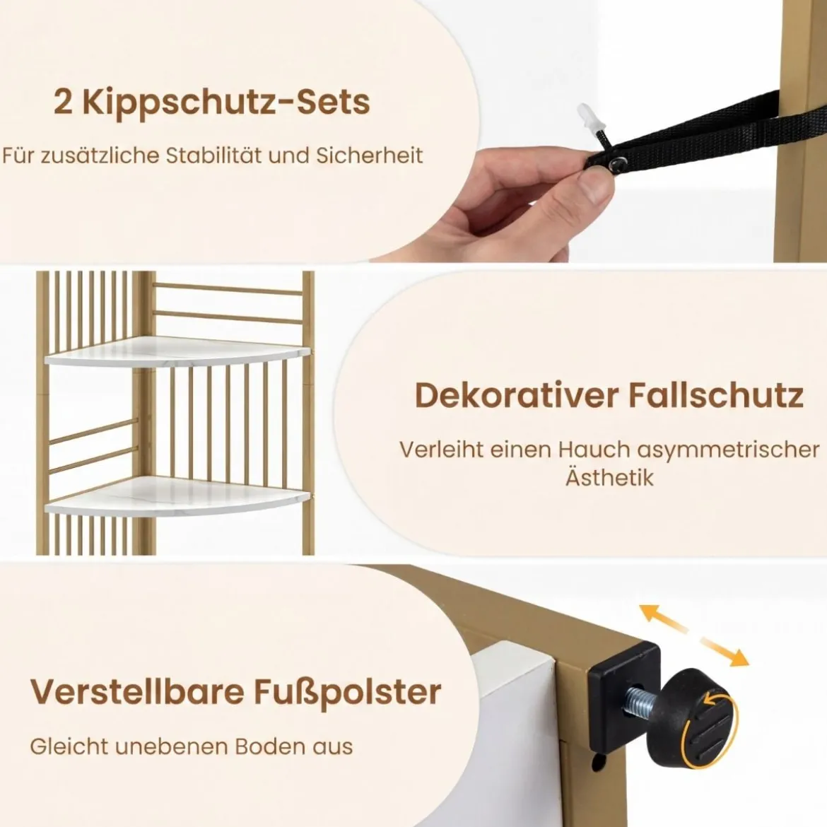 6 Ebenen Eckregal mit Metallrahmen Stehendes Bücherregal Standregal Pflanzenregal Weiß
