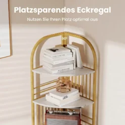 6 Ebenen Eckregal mit Metallrahmen Stehendes Bücherregal Standregal Pflanzenregal Weiß
