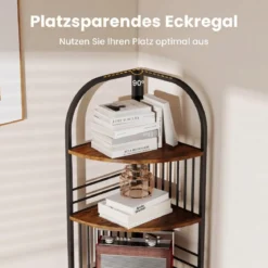6 Ebenen Eckregal mit Metallrahmen Stehendes Bücherregal Standregal Pflanzenregal Braun