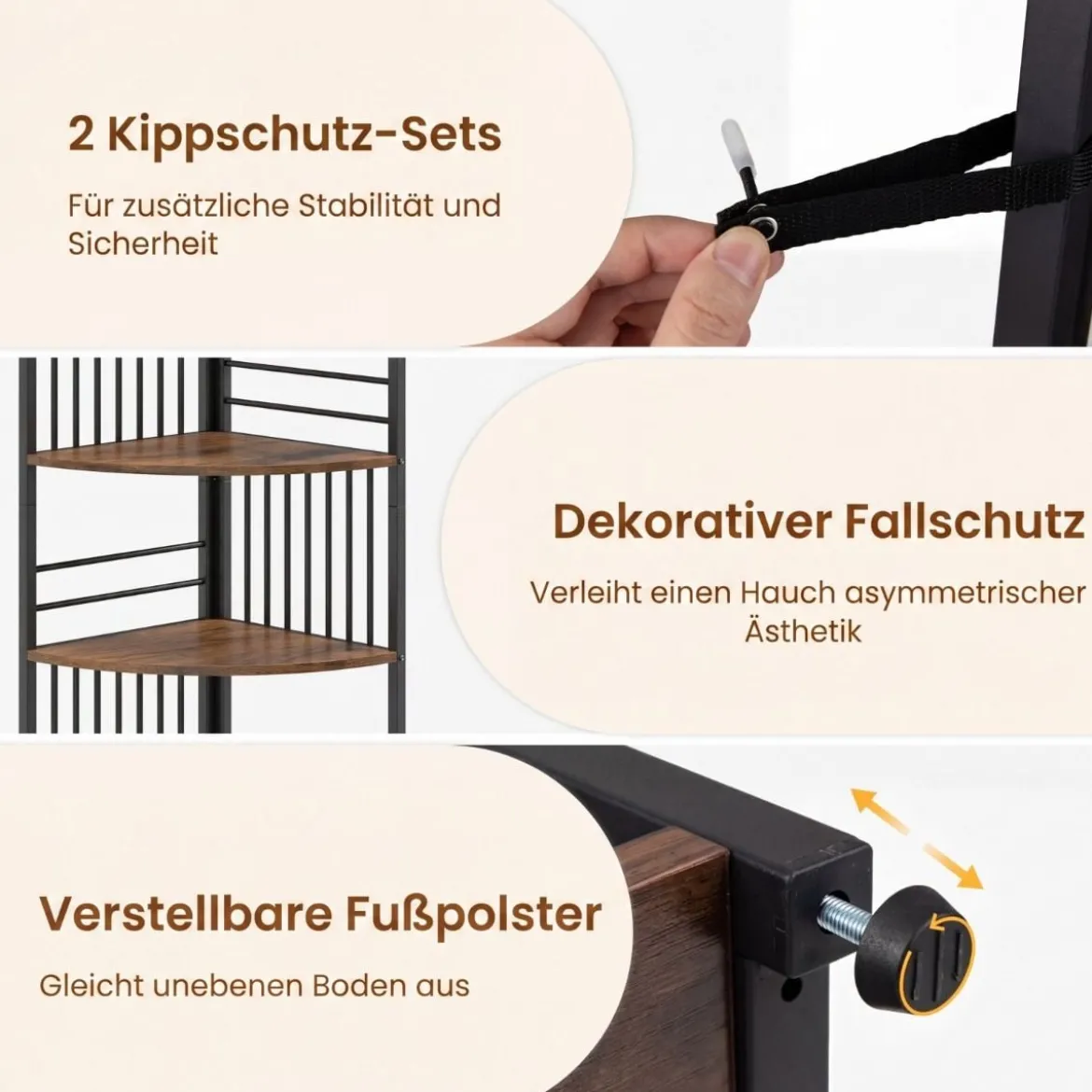 6 Ebenen Eckregal mit Metallrahmen Stehendes Bücherregal Standregal Pflanzenregal Braun