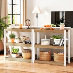 3 Ebenen Holz Standregal mit Kippschutz-Sets & Offenen Regalfächern Bücherregal Natur