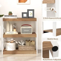 3 Ebenen Holz Standregal mit Kippschutz-Sets & Offenen Regalfächern Bücherregal Natur
