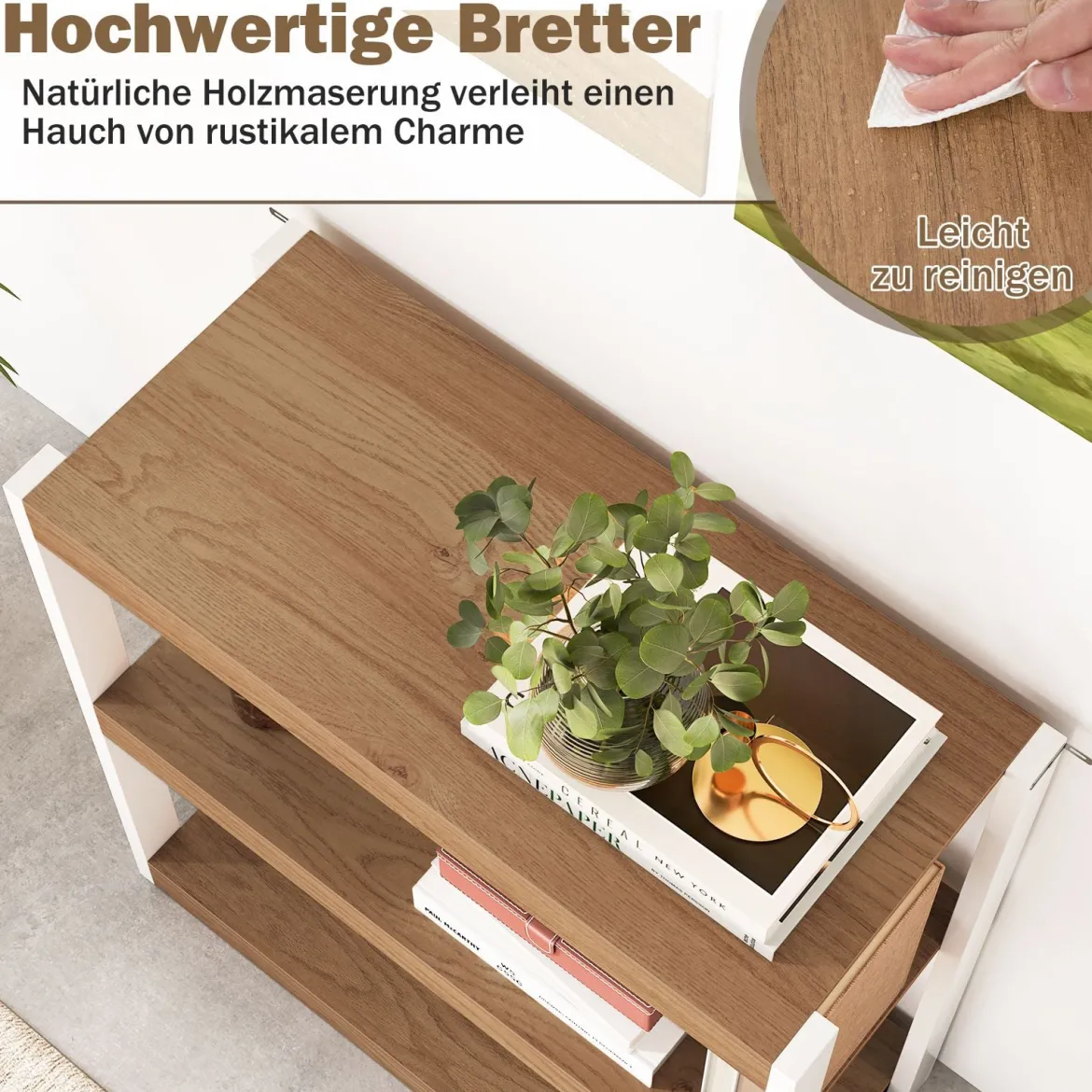 3 Ebenen Holz Standregal mit Kippschutz-Sets & Offenen Regalfächern Bücherregal Natur