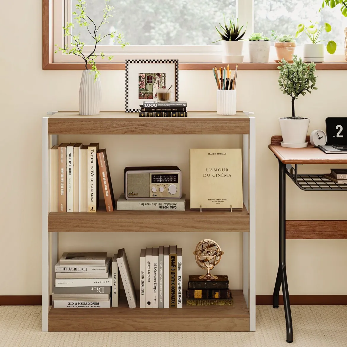 3 Ebenen Holz Standregal mit Kippschutz-Sets & Offenen Regalfächern Bücherregal Natur