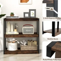 3 Ebenen Holz Standregal mit Kippschutz-Sets & Offenen Regalfächern Bücherregal Braun