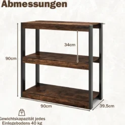 3 Ebenen Holz Standregal mit Kippschutz-Sets & Offenen Regalfächern Bücherregal Braun