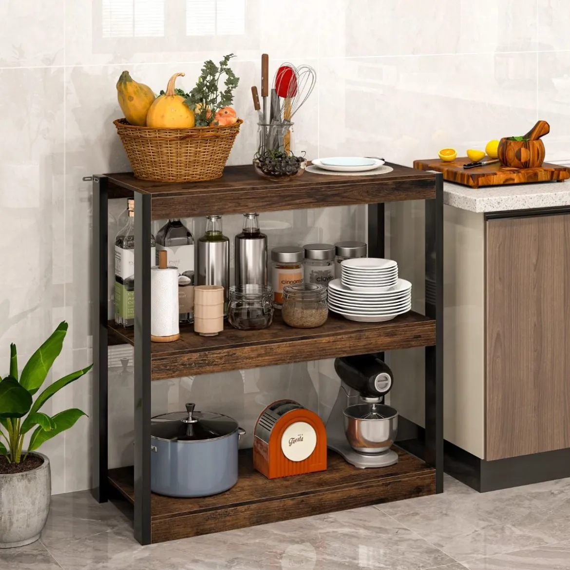 3 Ebenen Holz Standregal mit Kippschutz-Sets & Offenen Regalfächern Bücherregal Braun