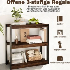 3 Ebenen Holz Standregal mit Kippschutz-Sets & Offenen Regalfächern Bücherregal Braun