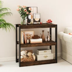 3 Ebenen Holz Standregal mit Kippschutz-Sets & Offenen Regalfächern Bücherregal Braun