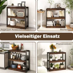 3 Ebenen Holz Standregal mit Kippschutz-Sets & Offenen Regalfächern Bücherregal Braun